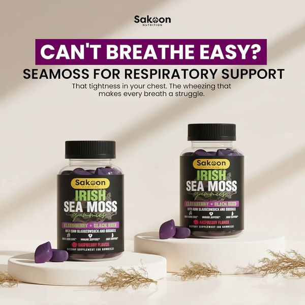 A clean, high-contrast product-focused graphic addressing respiratory discomfort with clear typography and minimalist composition.